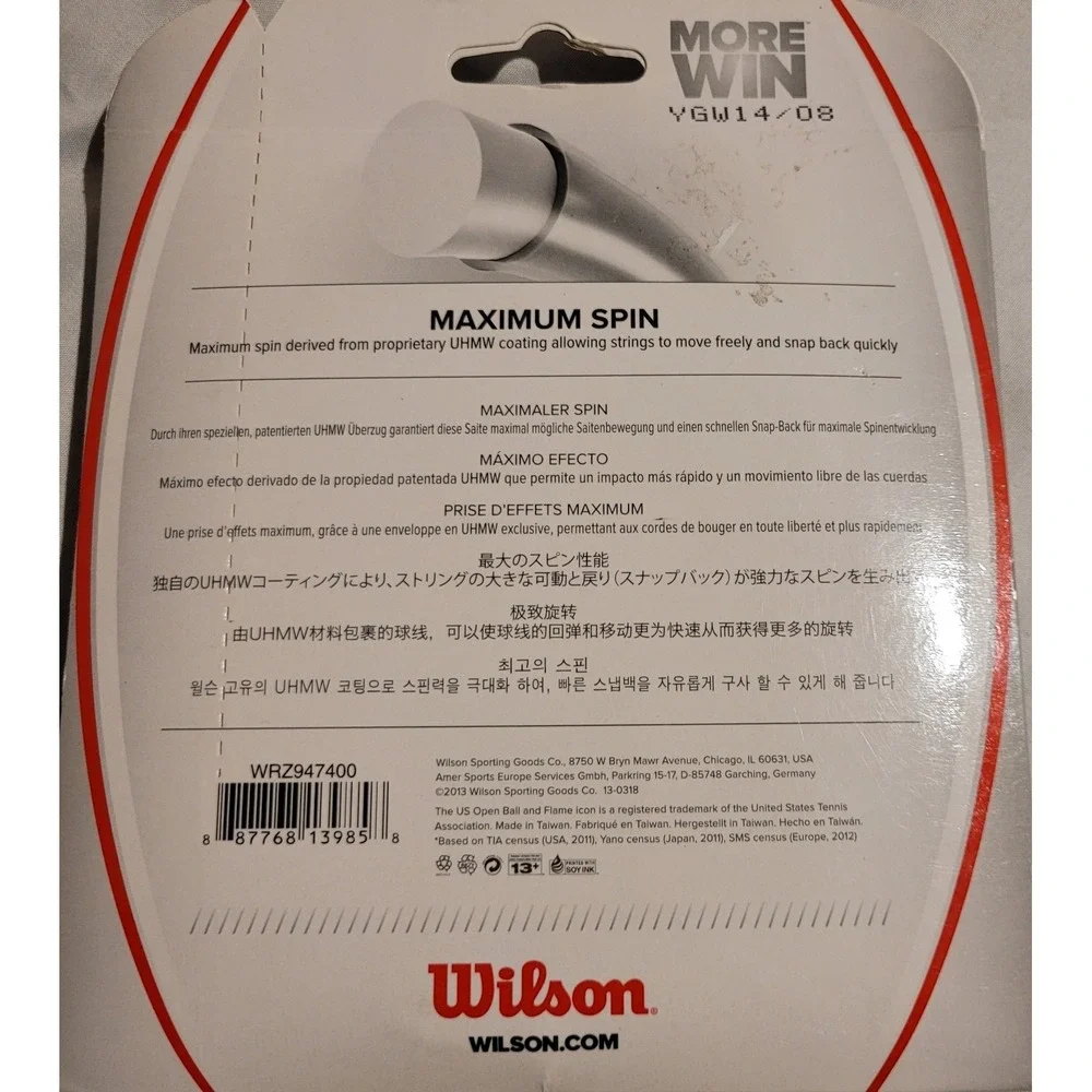 Wilson Ripspin Tennis Racquet Strings 17 Gauge 1.25mm 40ft/12.2m MPN WRZ947400